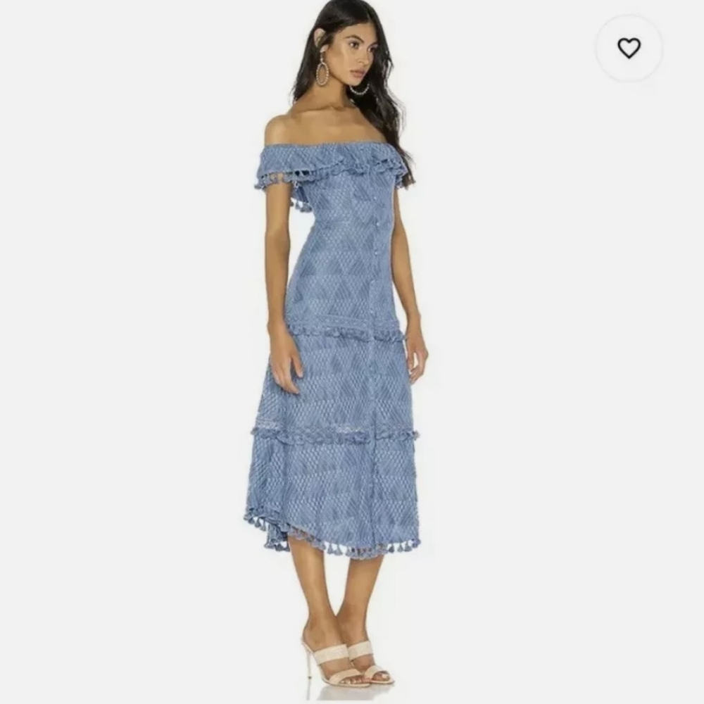 Tularosa Monica off shoulder slate blue midi dress